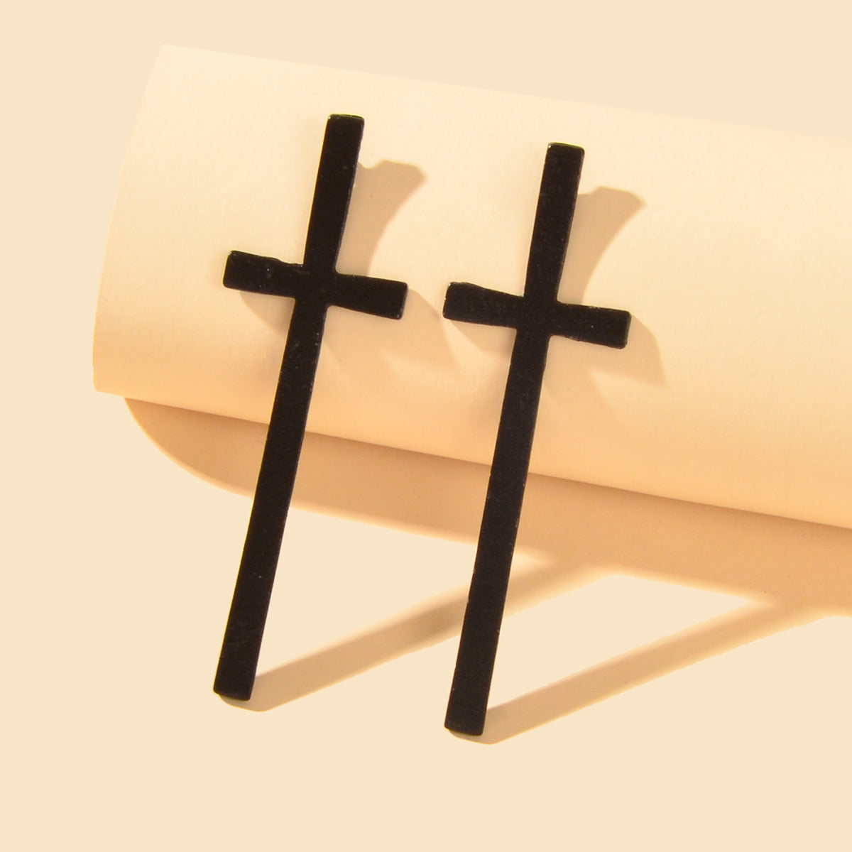 Cross Earrings Black Colour Drop Dangling Stud Girls Boys Party Gift Jewellery-0