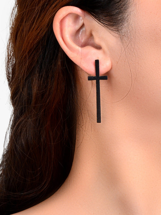 Cross Earrings Black Colour Drop Dangling Stud Girls Boys Party Gift Jewellery-1