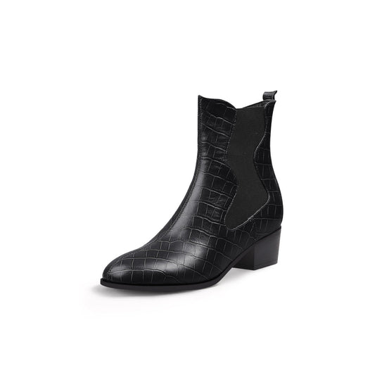 Faux Reptile Block Heel Boots-1