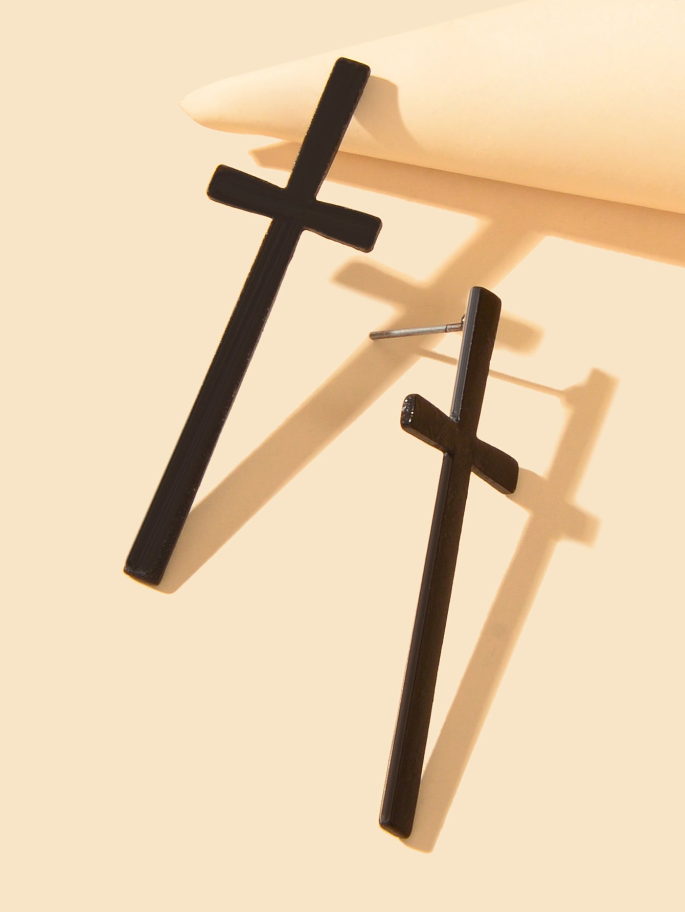 Cross Earrings Black Colour Drop Dangling Stud Girls Boys Party Gift Jewellery-3