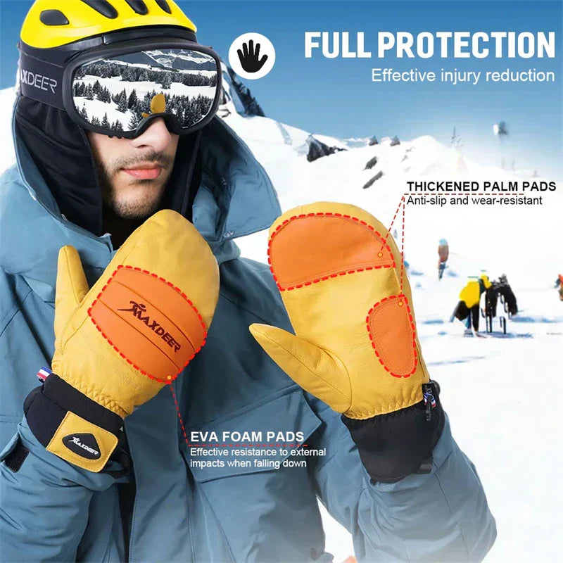 Ski Gloves Leather Snowboard Mittens - Men & Women-4